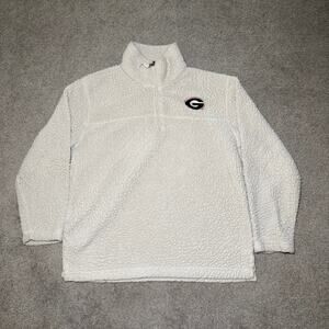 Georgia Bulldogs Quarter Zip Large Grey Black Deep Pile Sherpa Fleece Jacket